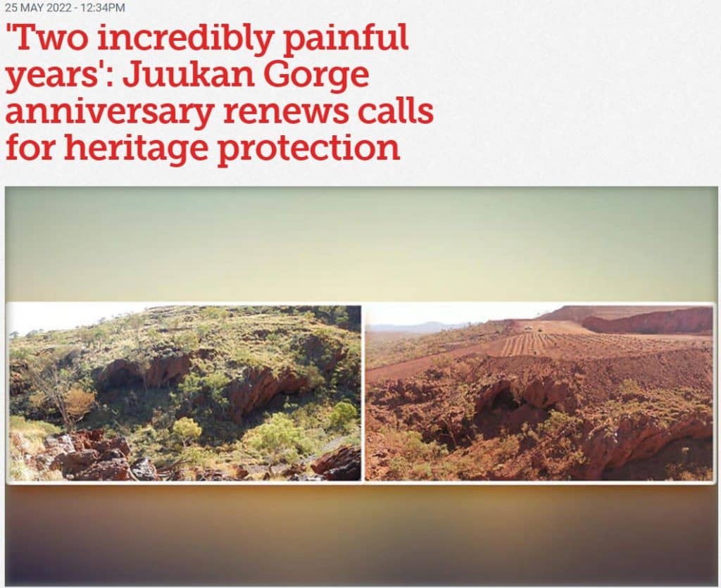 'Two incredibly painful years': Juukan Gorge anniversary renews calls for heritage protection